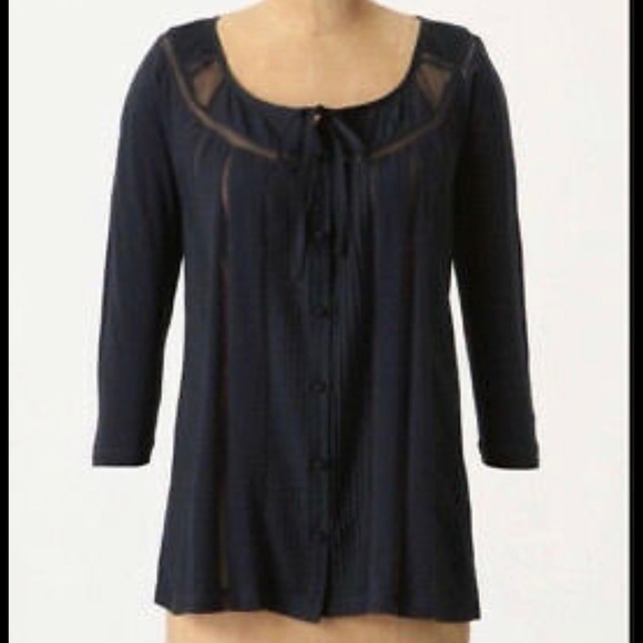 Anthropologie Deletta Navy Screen Striped Pintuck - Picture 1 of 6